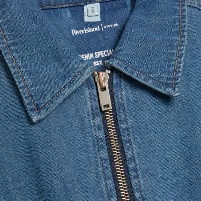 Blue Gather Detail Denim Bomber Jacket