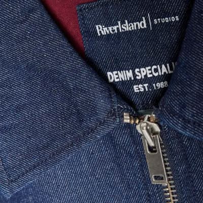 Blue Denim Gathered Hem Bomber Jacket
