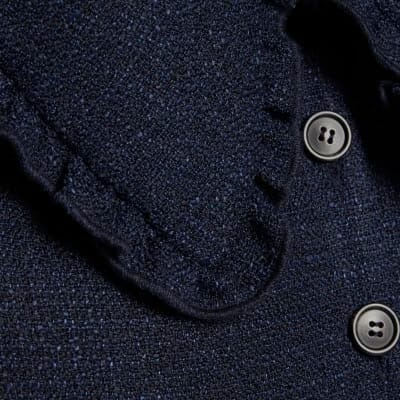Navy Oversized Collar Boucle Top