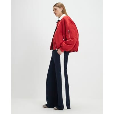 Navy Colour Blocked Wide Leg Trousers