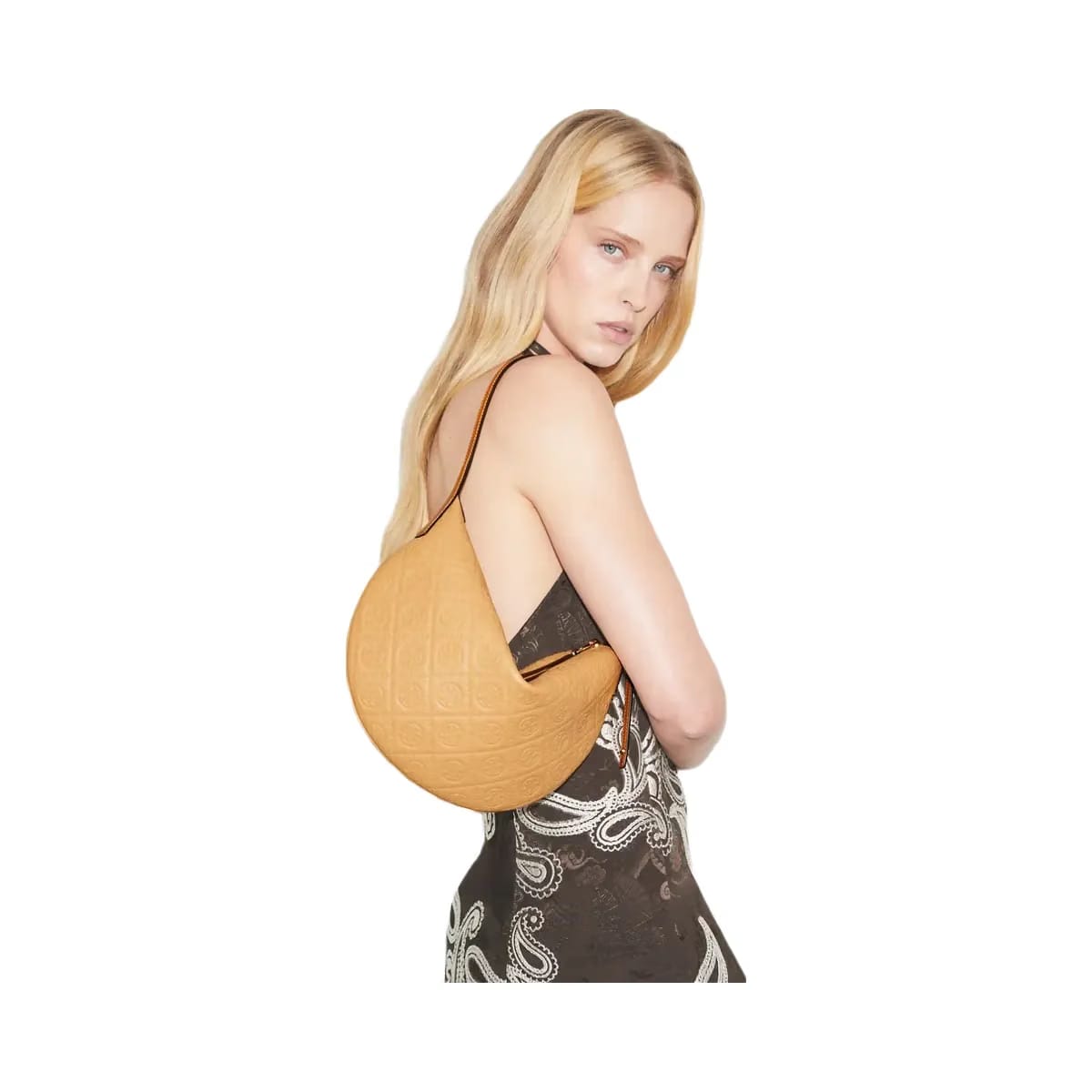 Tory Burch T Monogram Pebbled Small Balloon Bag Biscotti