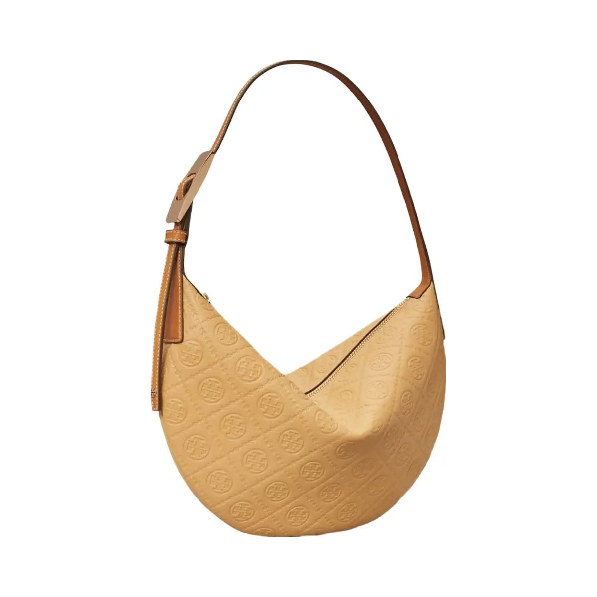 Tory Burch T Monogram Pebbled Small Balloon Bag Biscotti