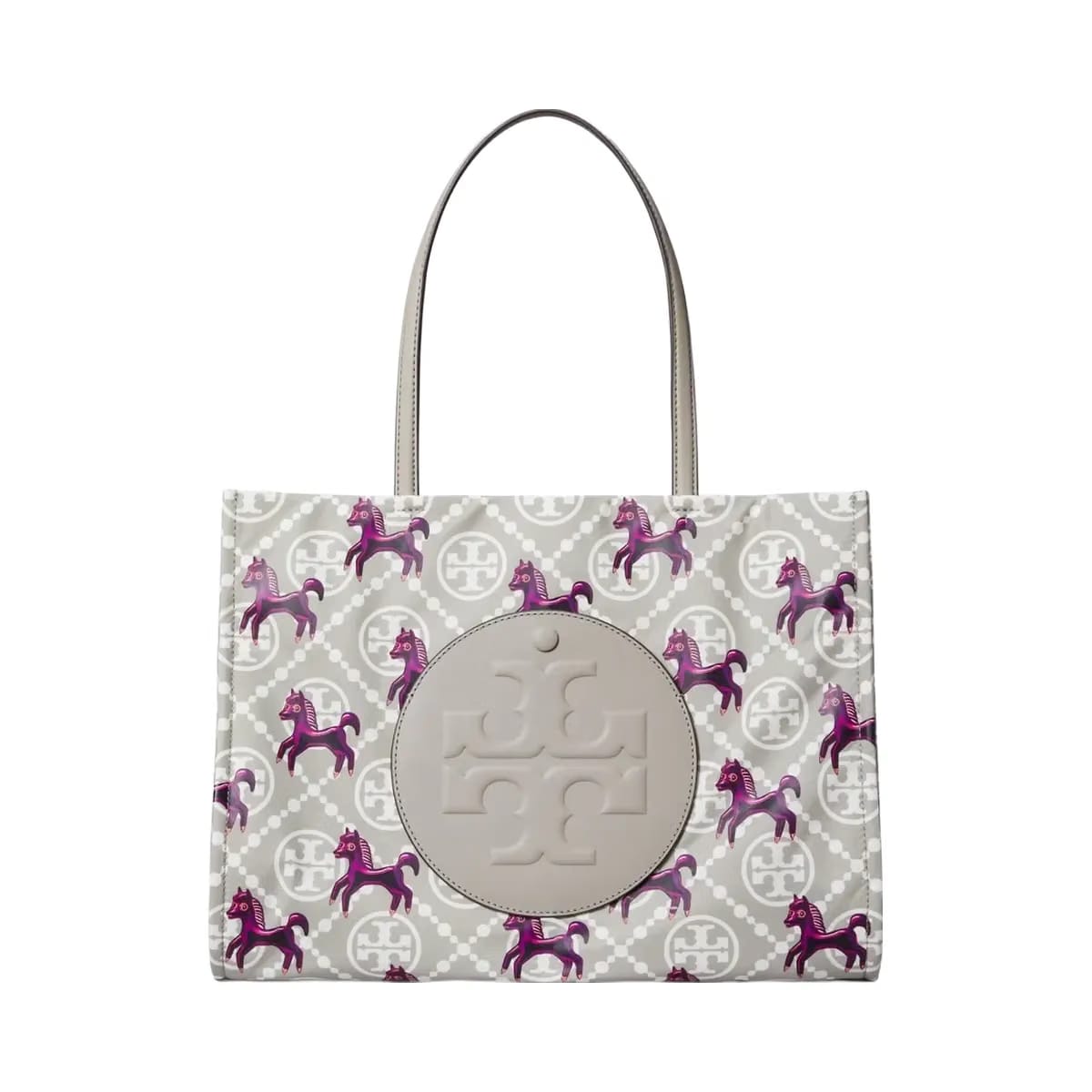 Tory Burch Ella Horse Nylon Small Tote Gray / Magenta