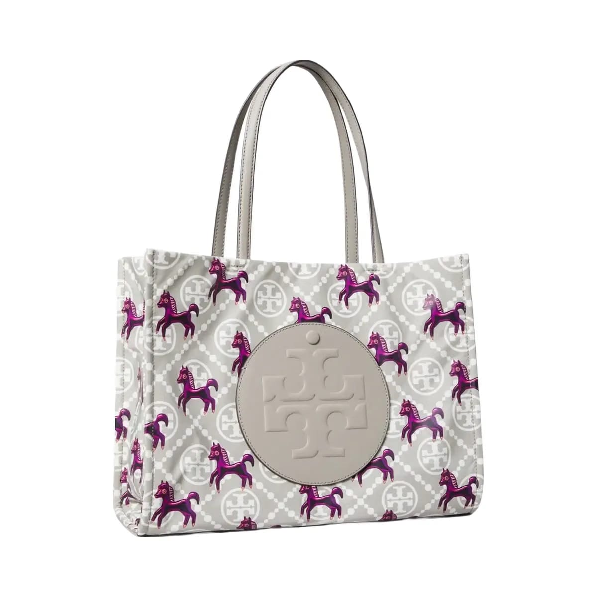Tory Burch Ella Horse Nylon Small Tote Gray / Magenta