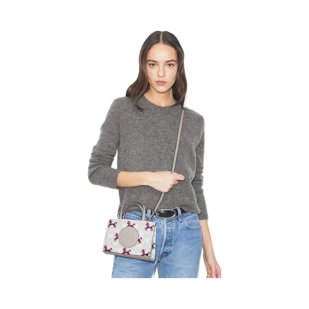 Tory Burch Mini Ella Horse Tote Gray / Magenta