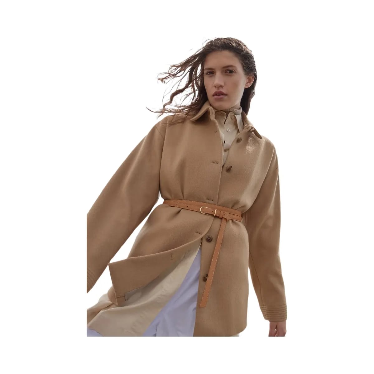 Polene Thin Umi Belt Textured Camel