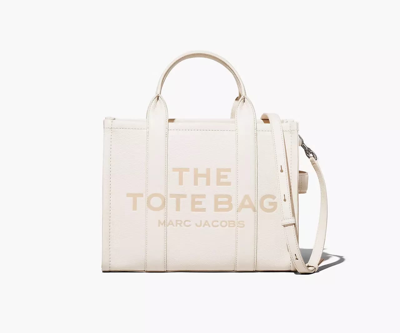Marc Jacobs The Leather Medium Tote Bag 'Cotton/Silver'