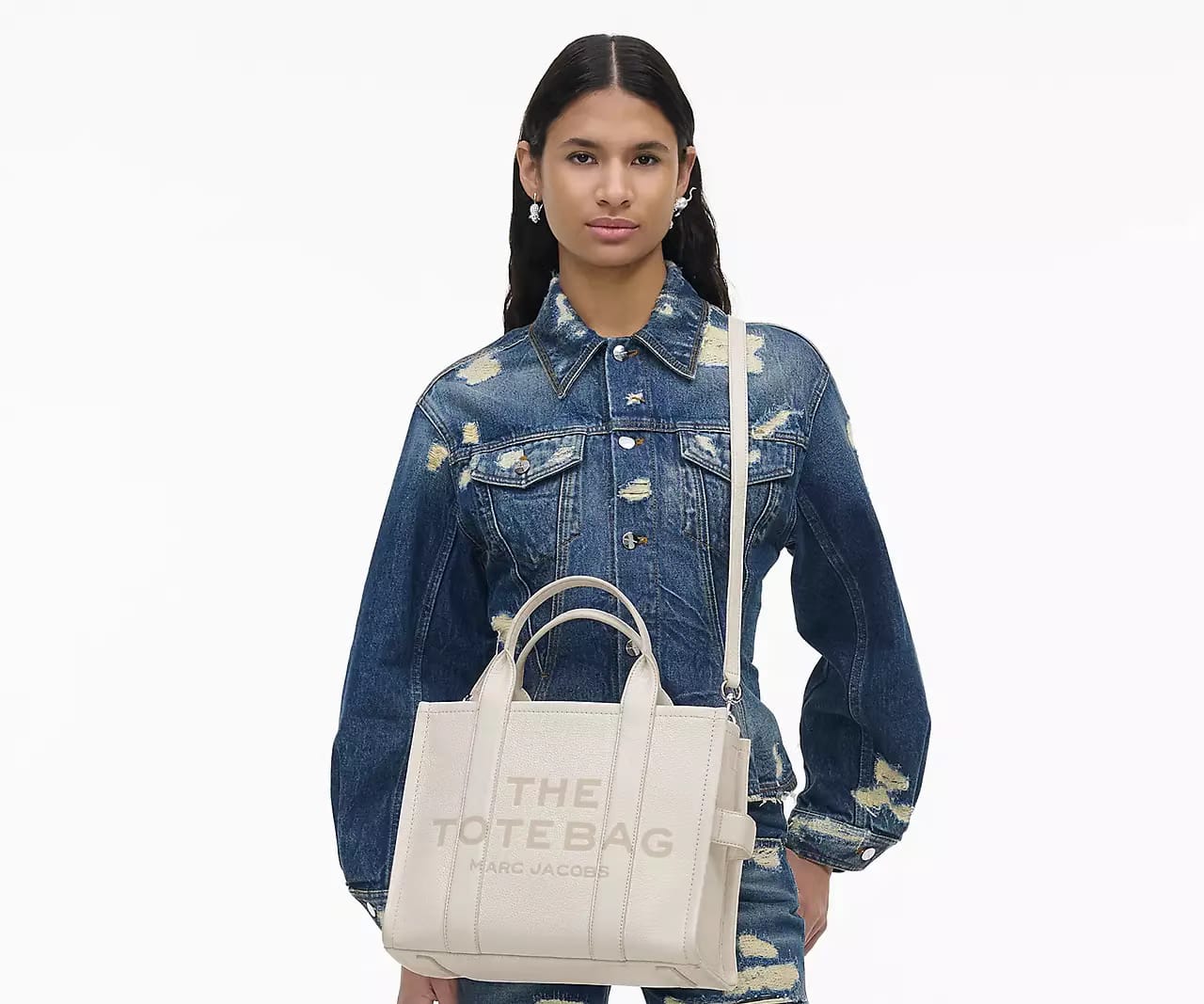 Marc Jacobs The Leather Medium Tote Bag 'Cotton/Silver'