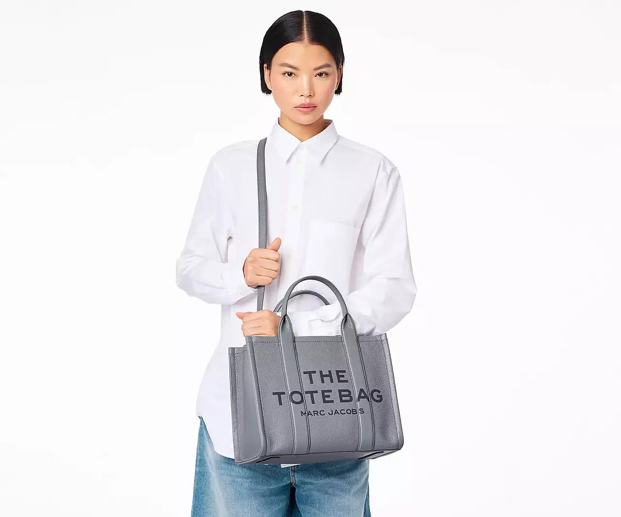 Marc Jacobs The Leather Medium Tote Bag 'Wolf Grey'
