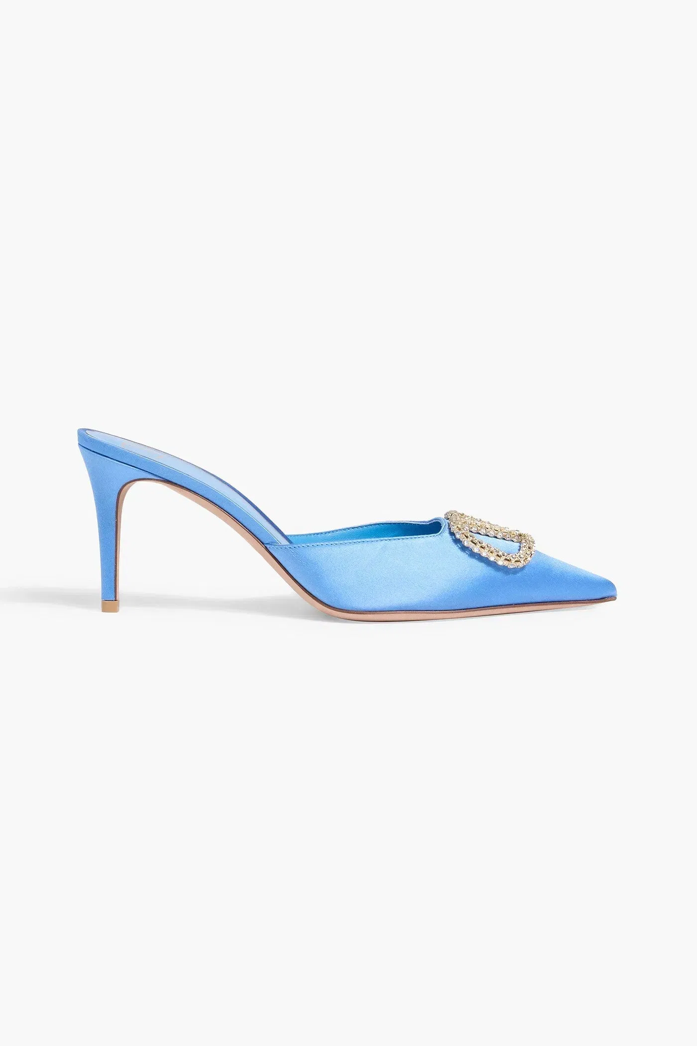 Valentino Garavani Vlogo Satin Mules Light Blue Women's