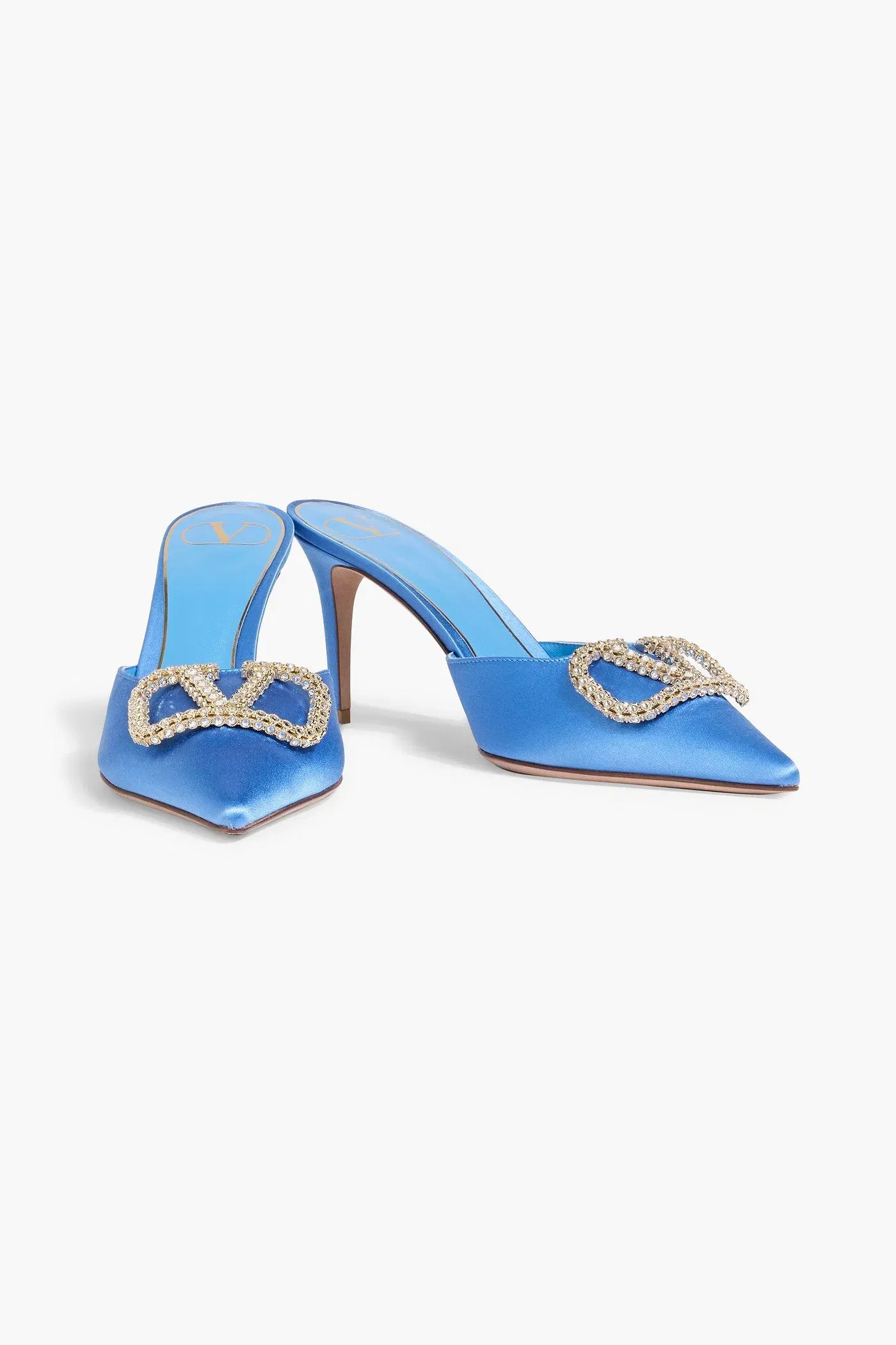 Valentino Garavani Vlogo Satin Mules Light Blue Women's