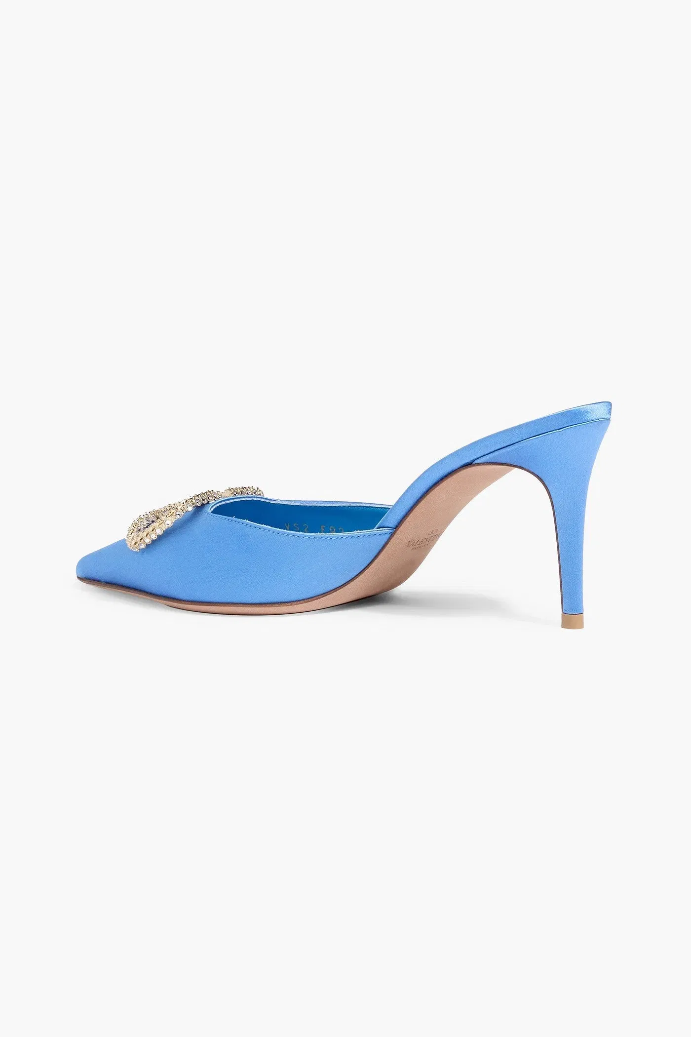 Valentino Garavani Vlogo Satin Mules Light Blue Women's