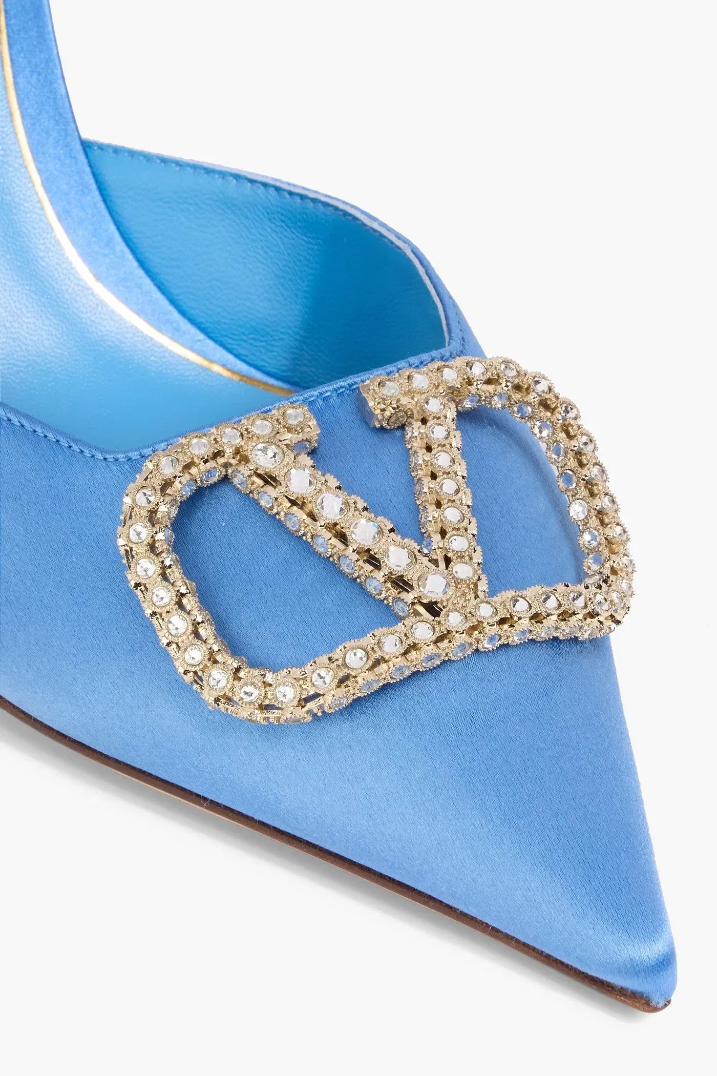 Valentino Garavani Vlogo Satin Mules Light Blue Women's