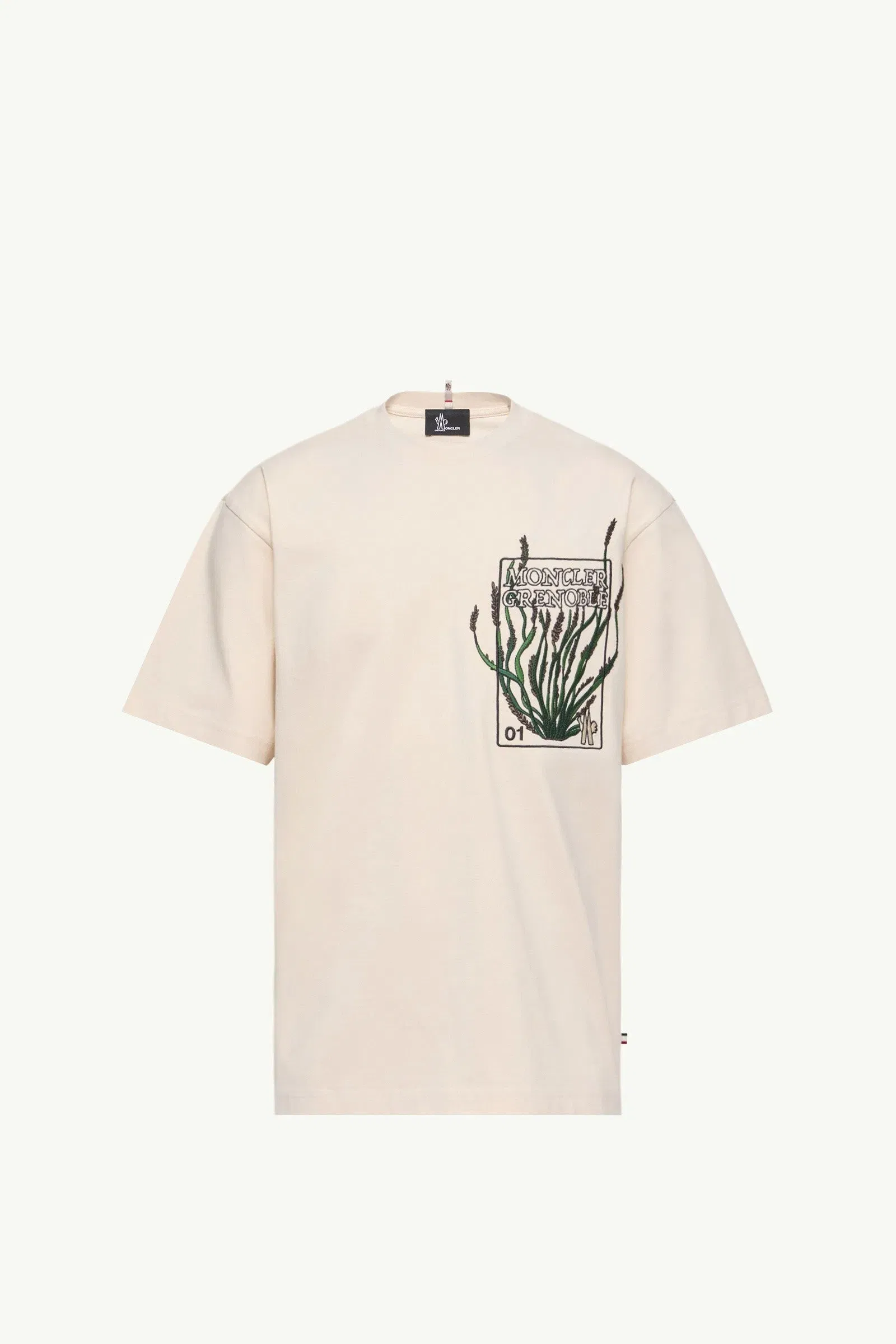 Moncler Embroidered Botanical Motif Cotton T-Shirt White Ivory White Ivory