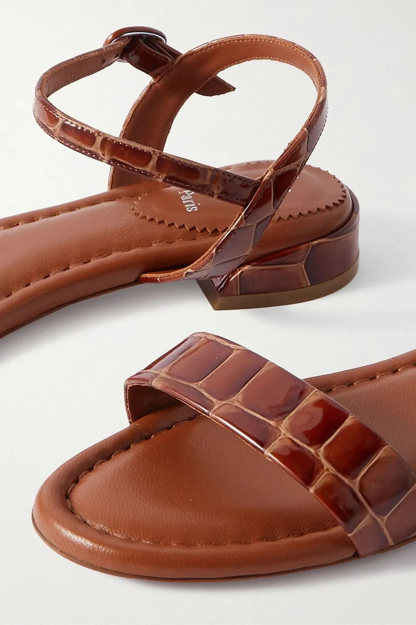 Christian Louboutin Sweet Jane Croc-Effect Patent-Leather Sandals Brown Women's