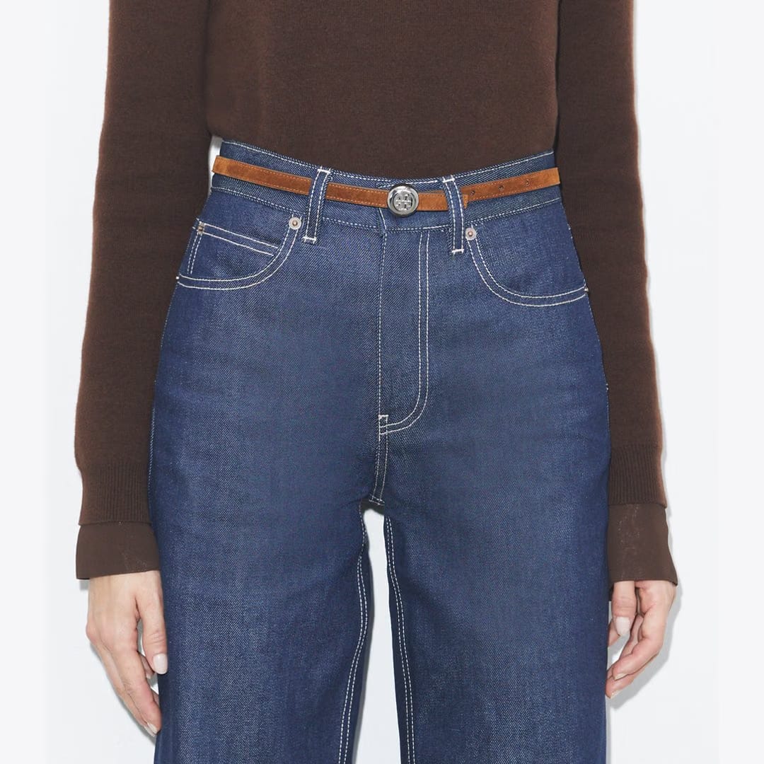 Tory Burch Romy Reversible Suede Belt Caramel / Tiramisu