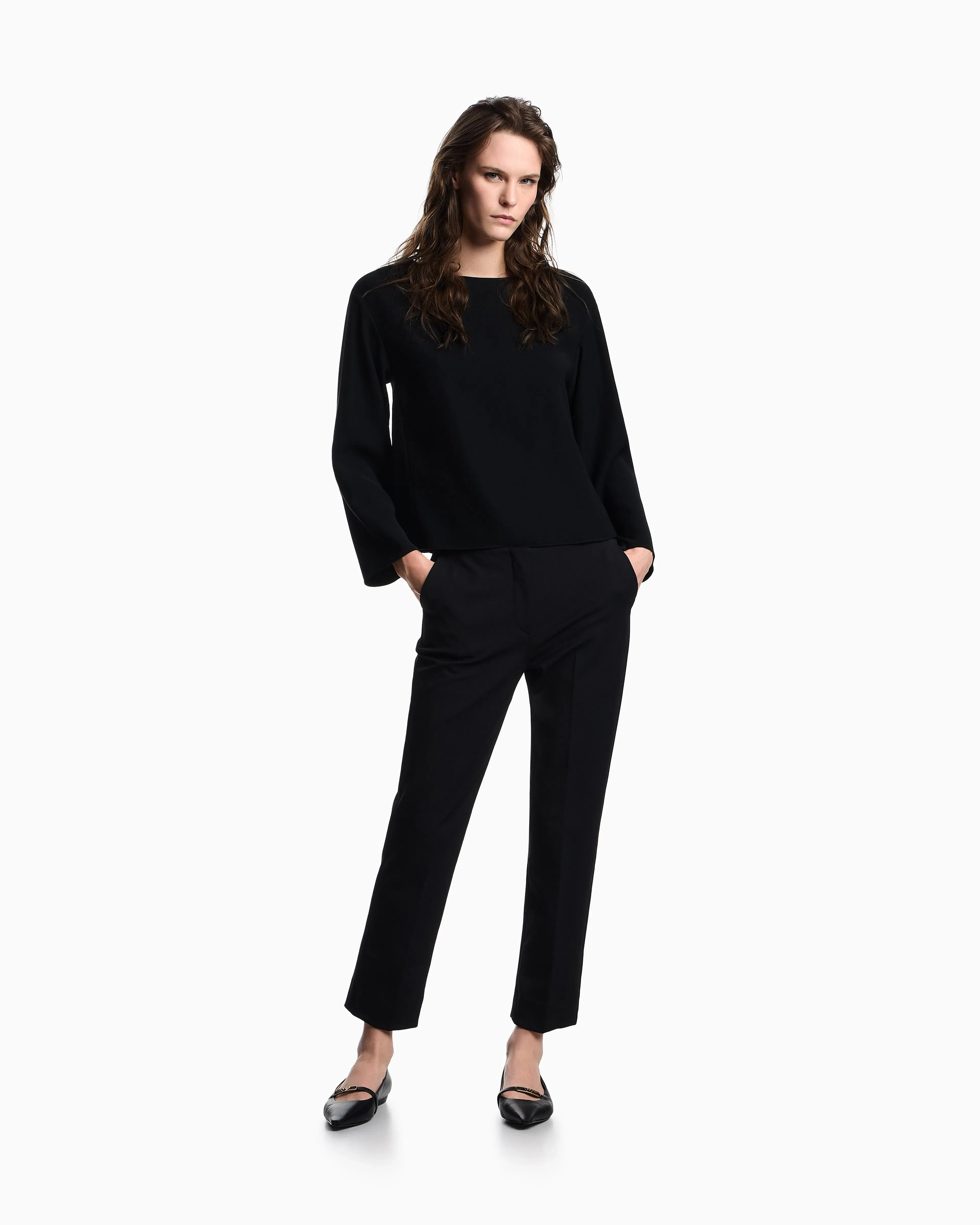 Emporio Armani High-waisted trousers in stretch cotton gabardine Essential