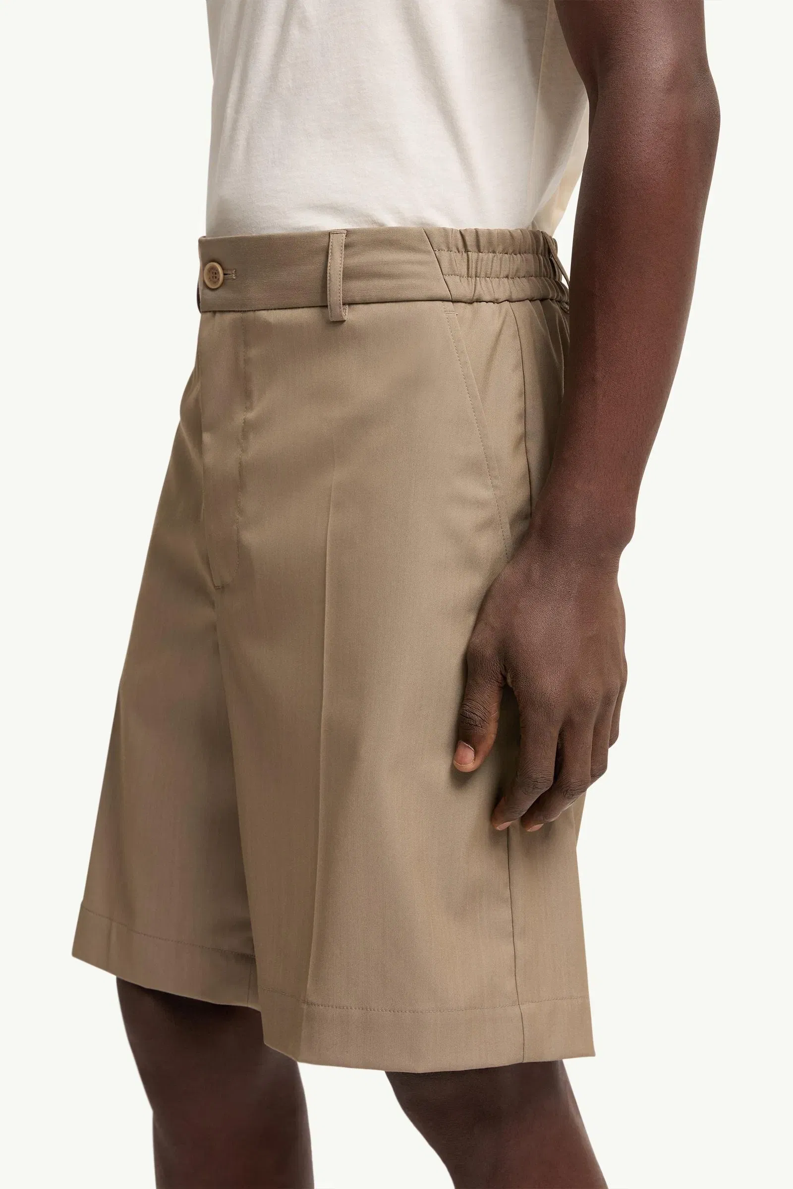 Moncler Wool Blend Gabardine Bermuda Shorts Beige Beige