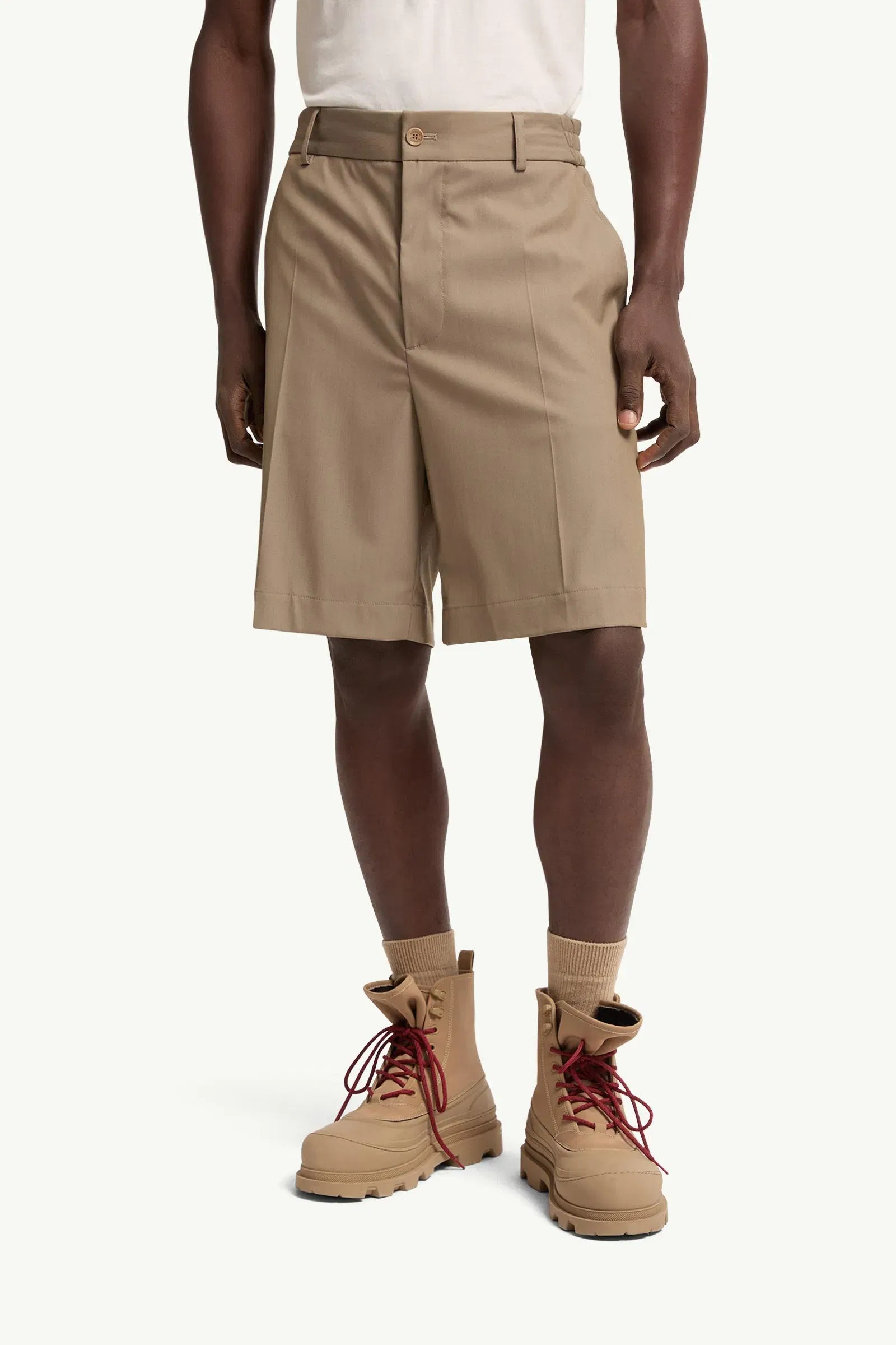 Moncler Wool Blend Gabardine Bermuda Shorts Beige Beige