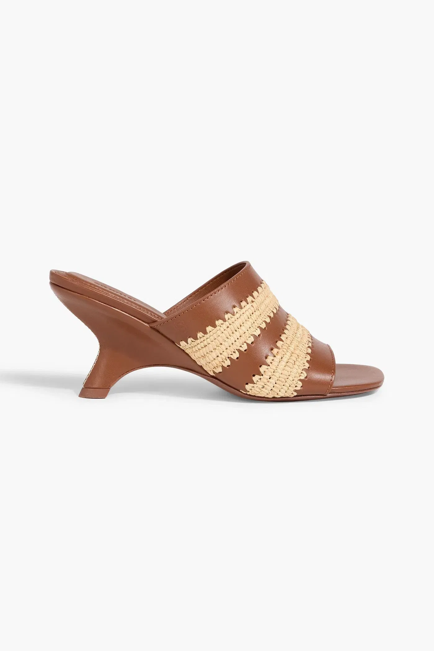 Simkhai Shadow Leather And Raffia Wedge Mules Light Brown Women's