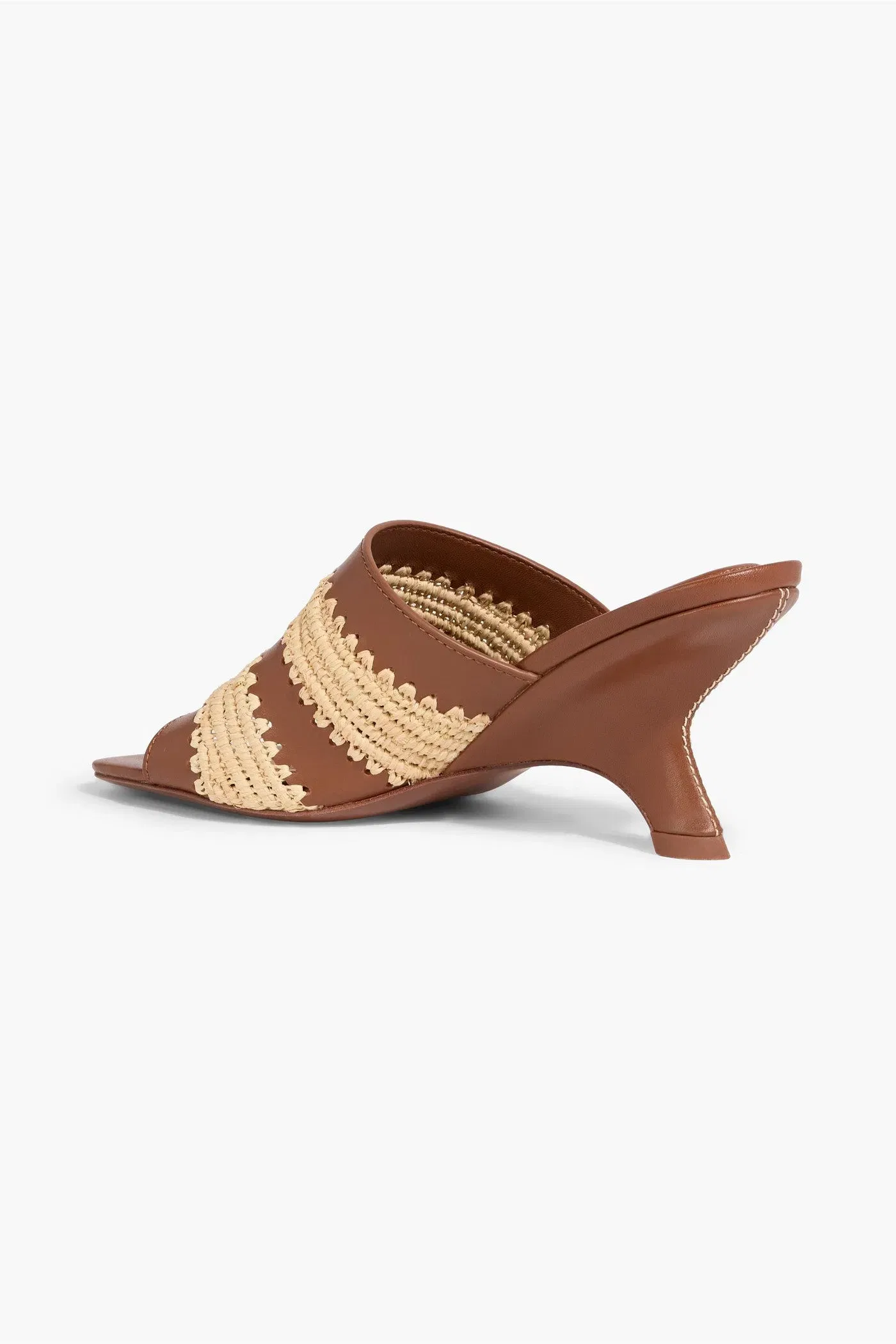 Simkhai Shadow Leather And Raffia Wedge Mules Light Brown Women's