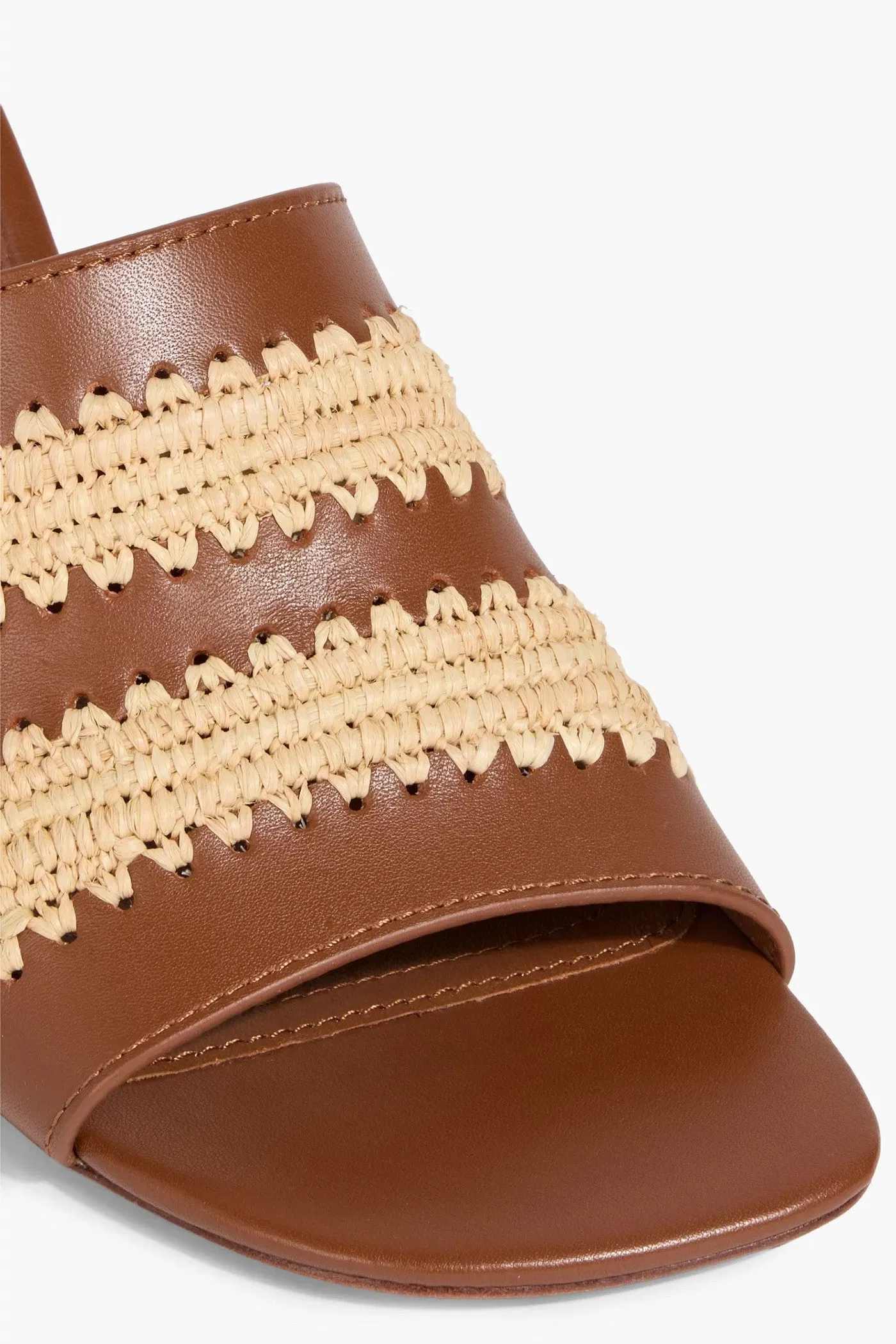 Simkhai Shadow Leather And Raffia Wedge Mules Light Brown Women's