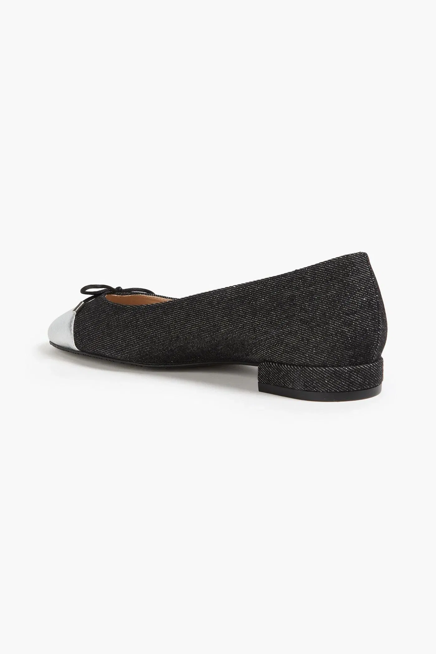Stuart Weitzman Sleek Metallic Leather-Trimmed Denim Ballet Flats Black Women's