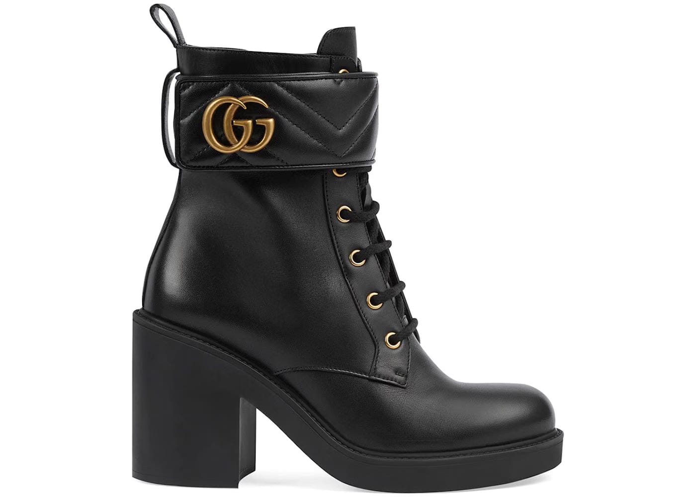 Gucci Gg Strap Matelasse Quilted Leather Ankle Boots Black Womens