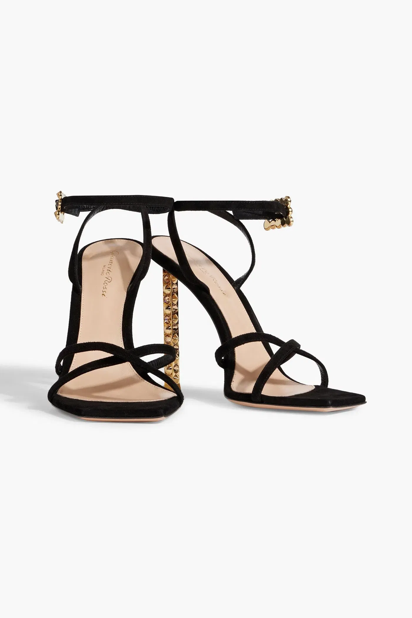 Gianvito Rossi Wonder Embellished Suede Sandals Black Women's