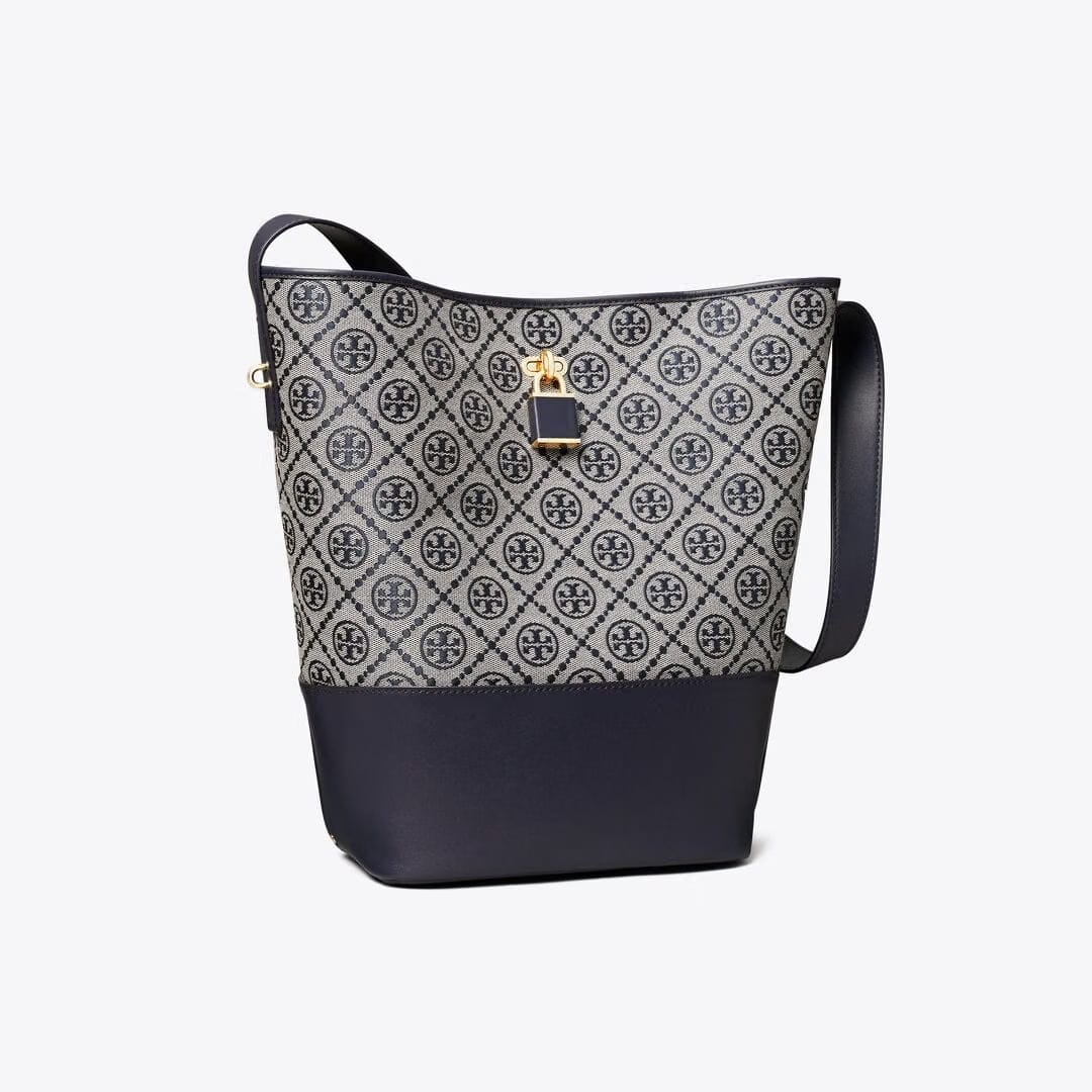 Tory Burch T Monogram Lock Slim Bucket Bag Tory Navy
