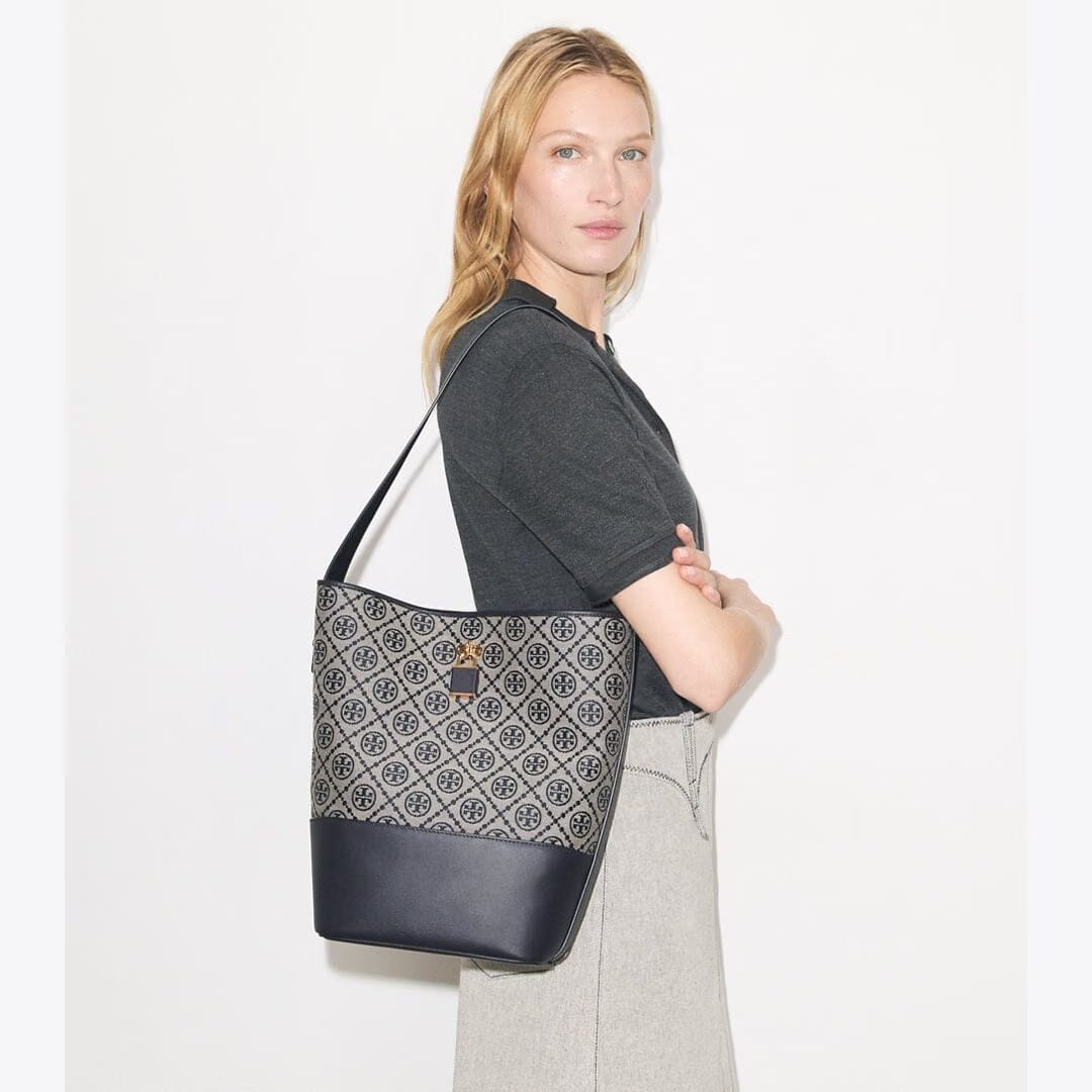Tory Burch T Monogram Lock Slim Bucket Bag Tory Navy