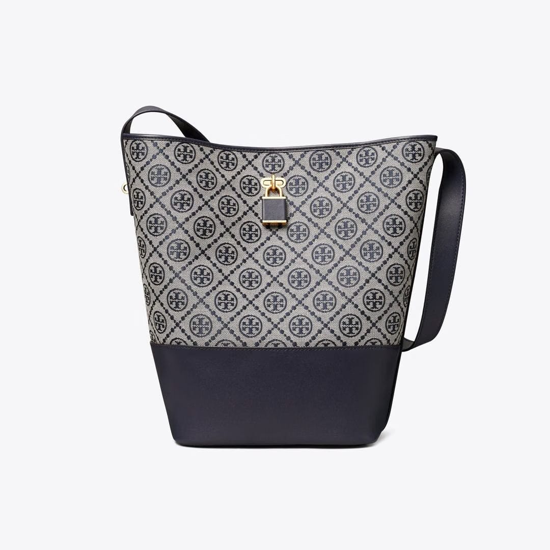 Tory Burch T Monogram Lock Slim Bucket Bag Tory Navy