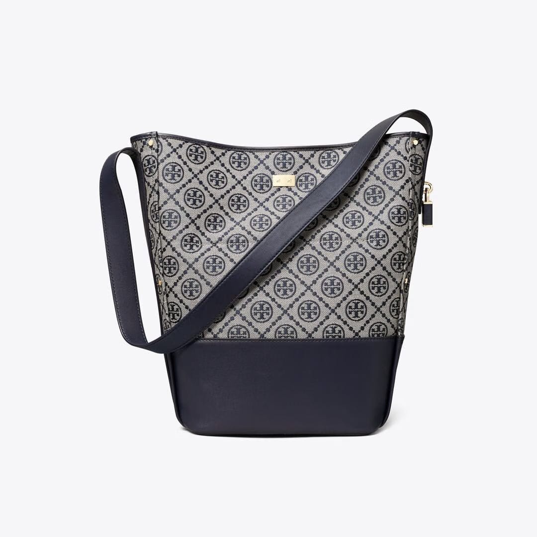 Tory Burch T Monogram Lock Slim Bucket Bag Tory Navy