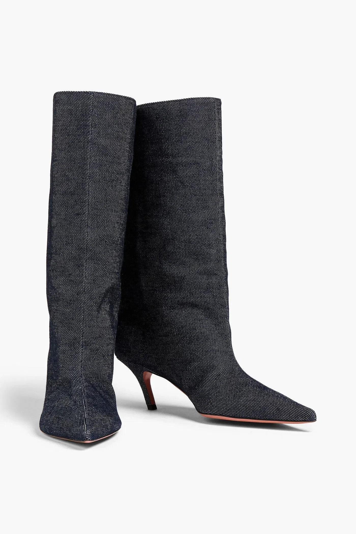 Amina Muaddi Fiona 60 Denim Boots Dark Denim Women's