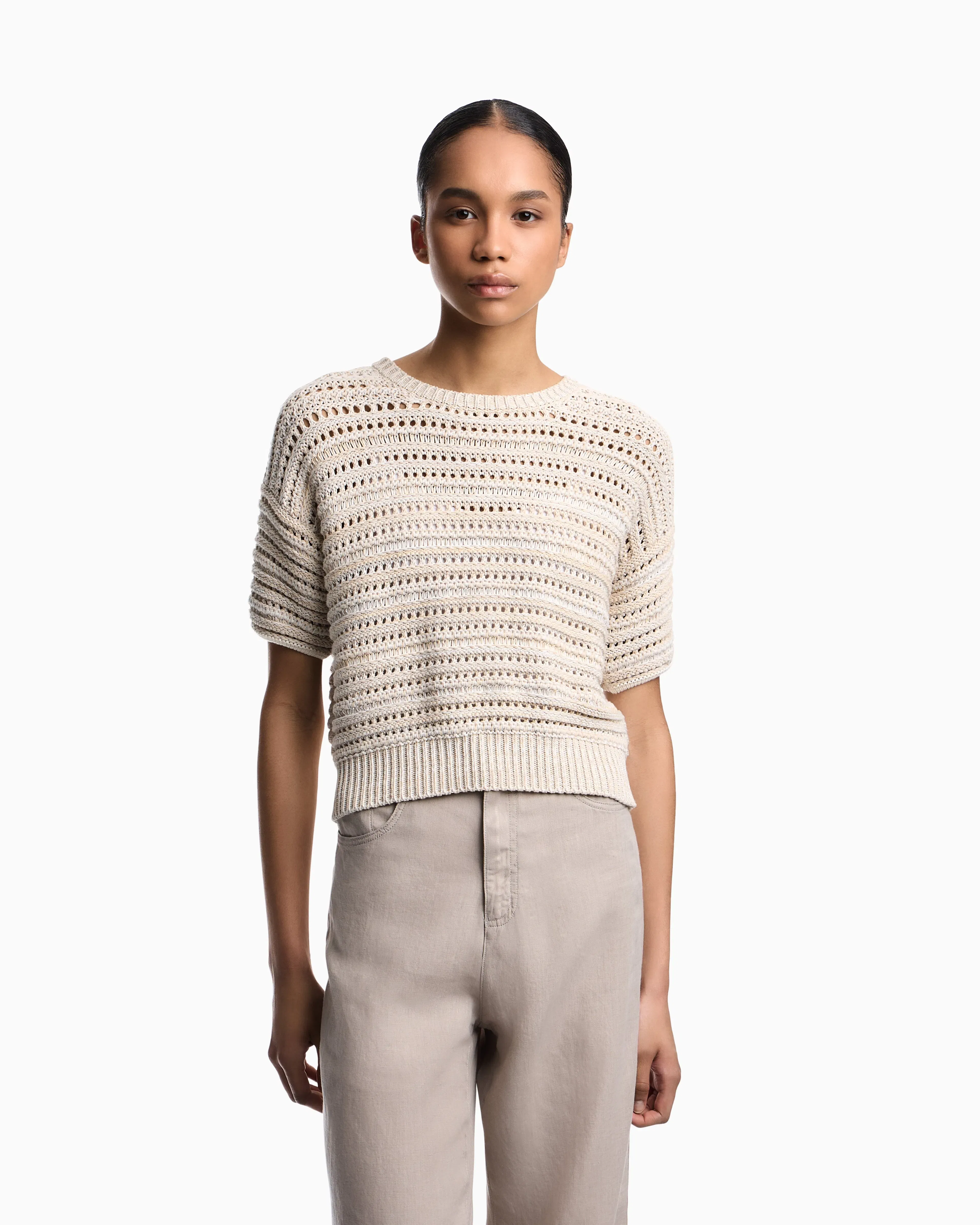 Emporio Armani Short-sleeved jumper with perforated knit