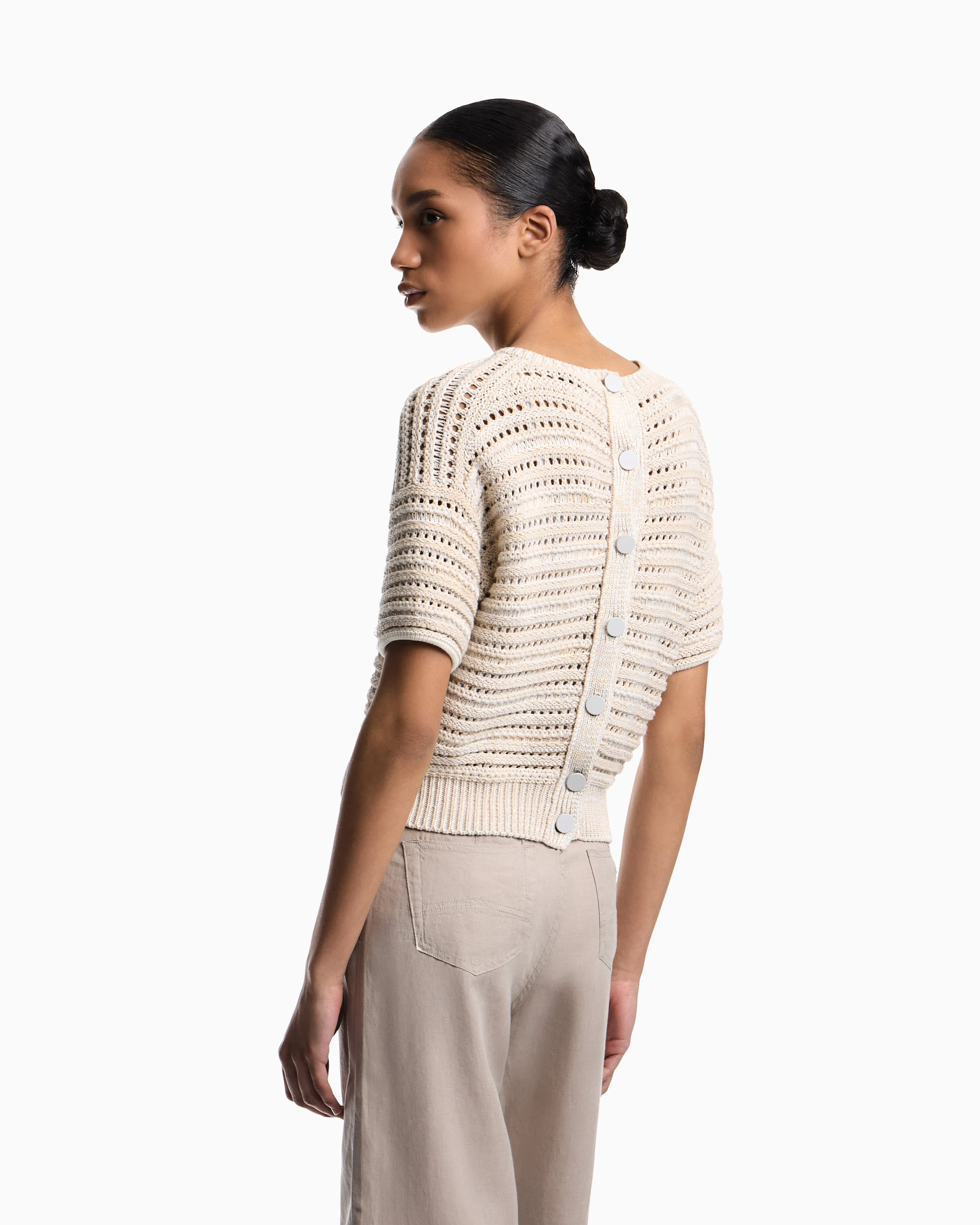 Emporio Armani Short-sleeved jumper with perforated knit