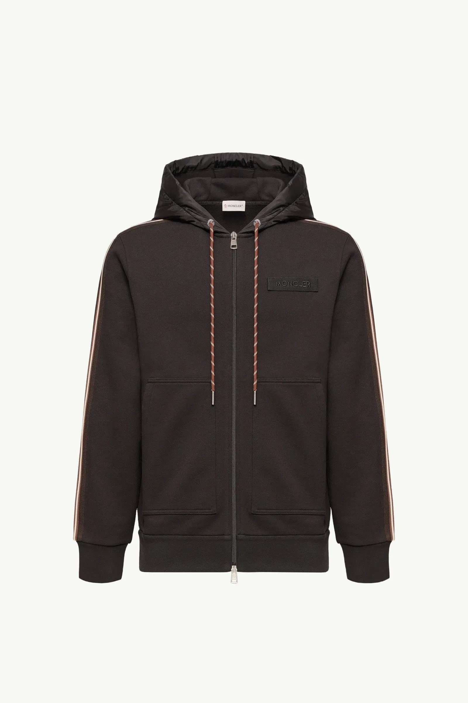 Moncler Striped Logo Cotton Hoodie Black Black
