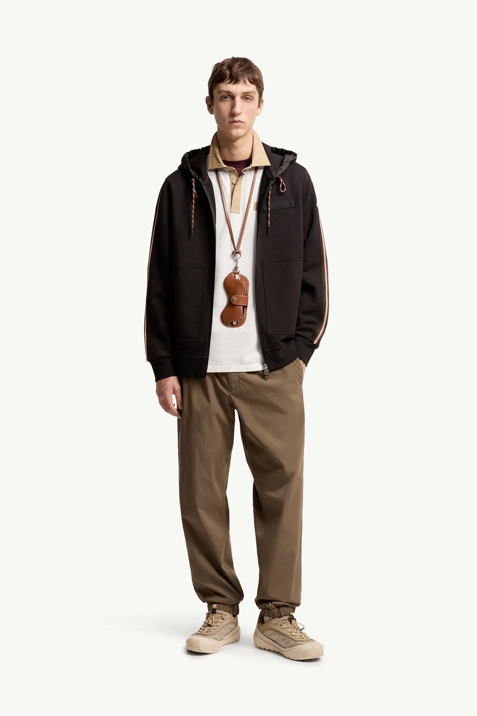 Moncler Striped Logo Cotton Hoodie Black Black