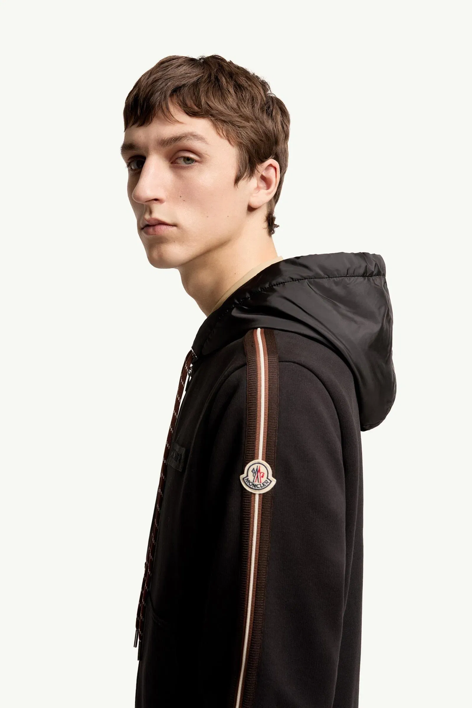 Moncler Striped Logo Cotton Hoodie Black Black
