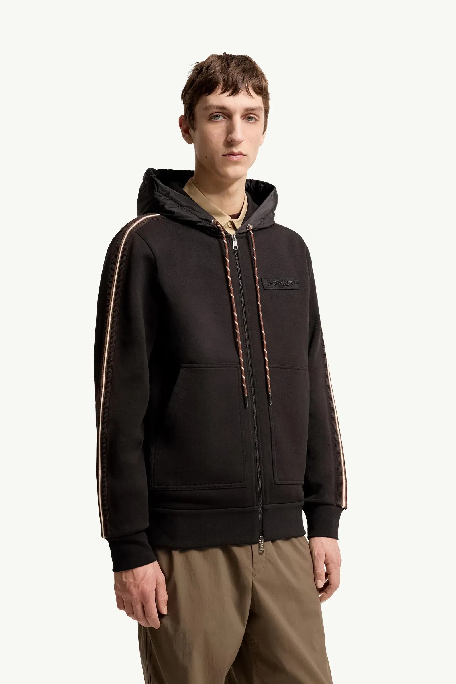 Moncler Striped Logo Cotton Hoodie Black Black