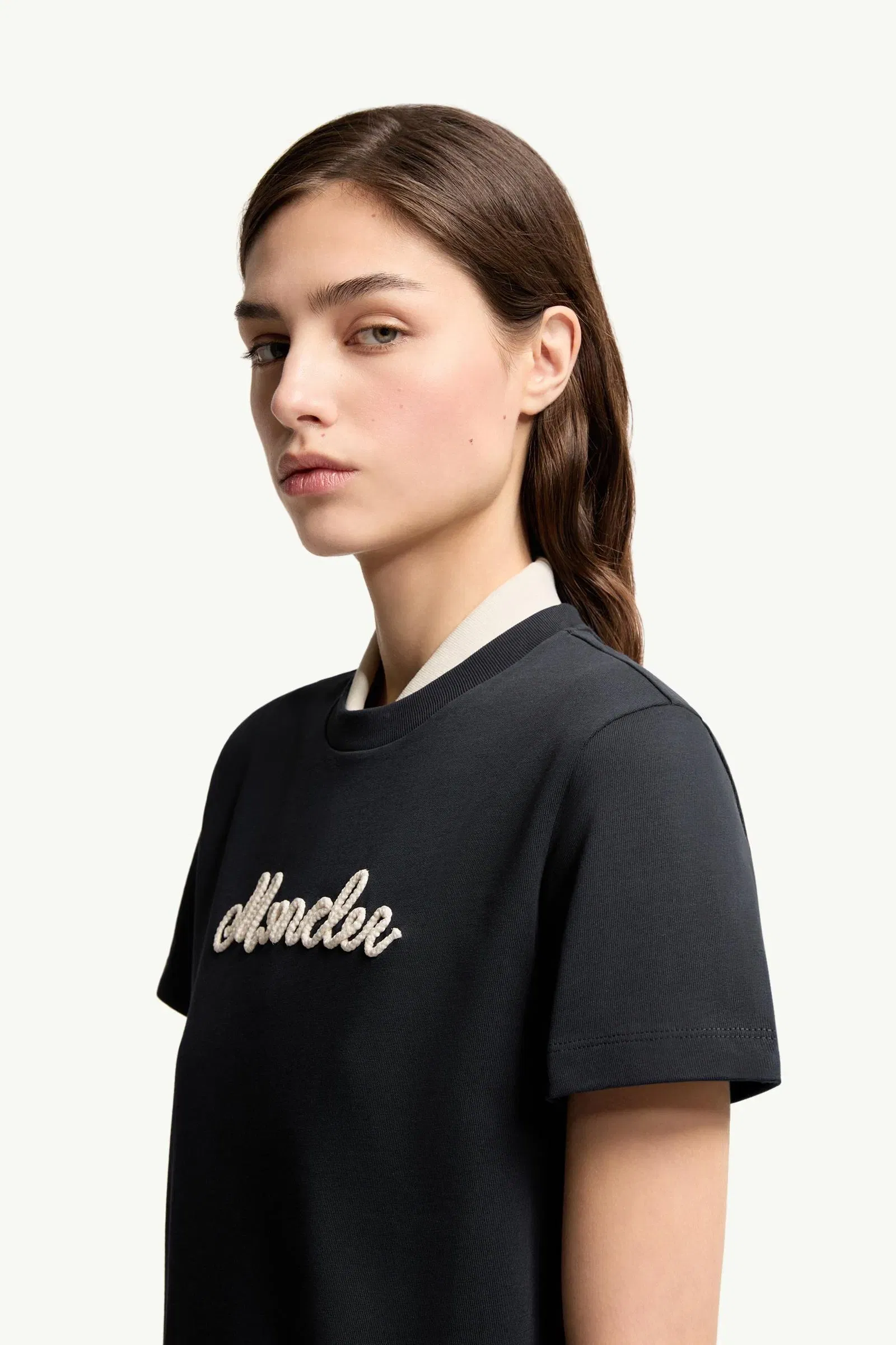 Moncler Logo Embroidery Cotton T-Shirt Navy Blue Navy Blue