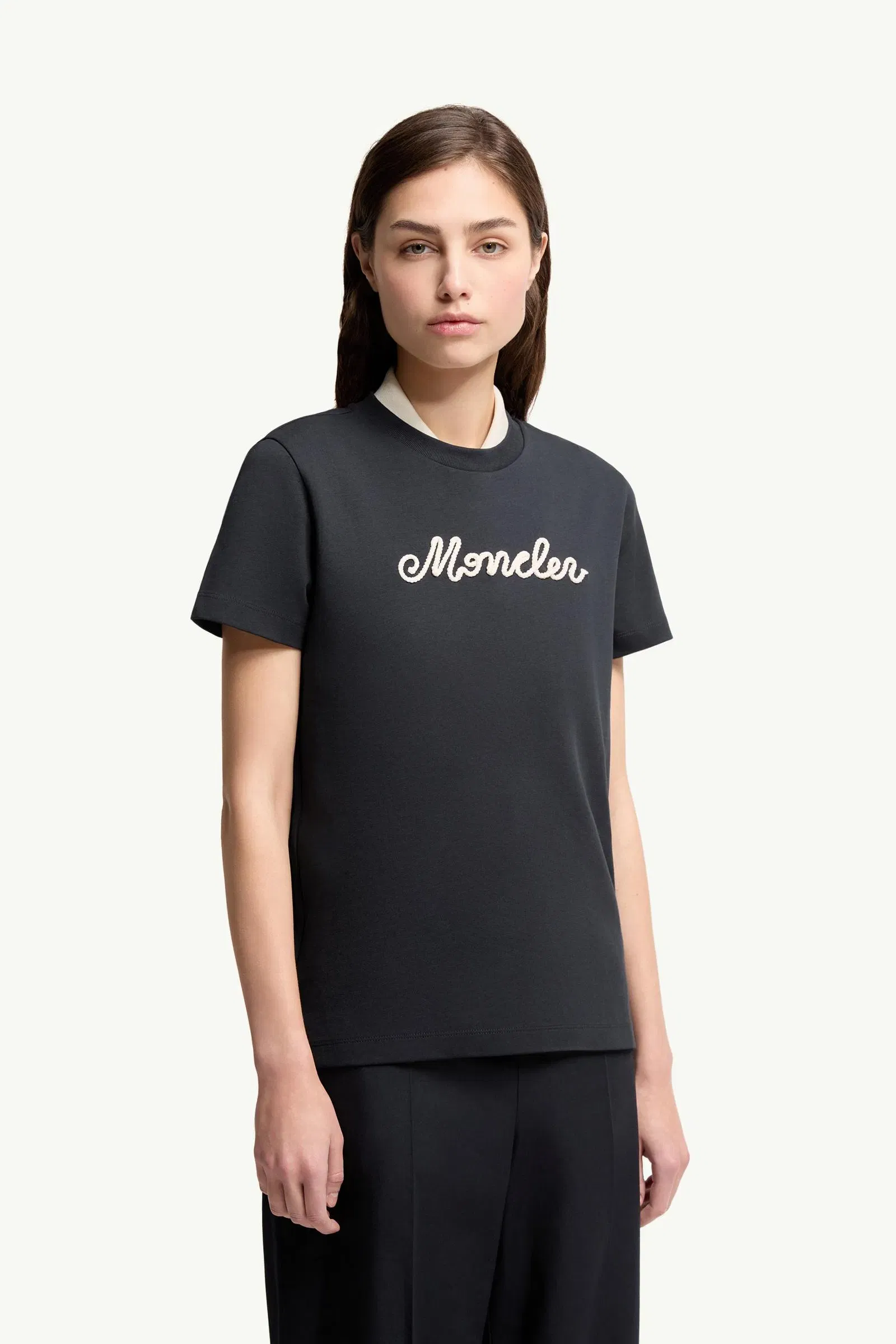 Moncler Logo Embroidery Cotton T-Shirt Navy Blue Navy Blue
