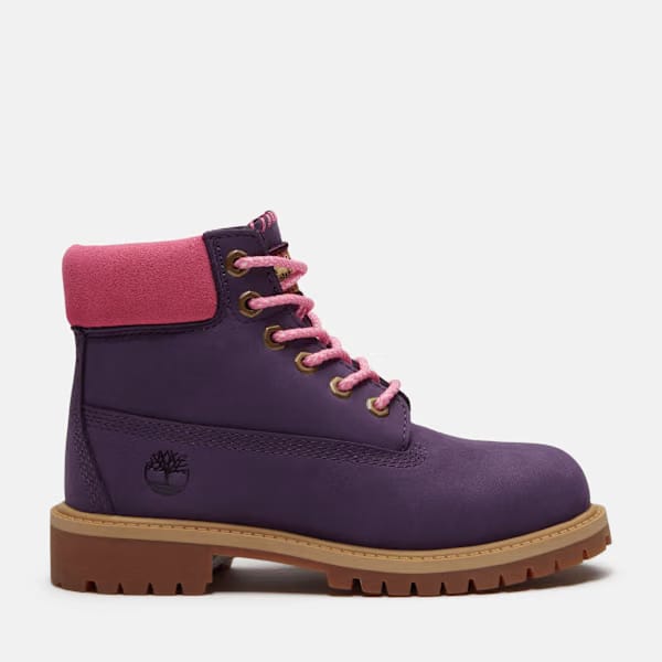 Junior Timberland Premium 6-Inch Waterproof Boot Dark Purple Nubuck/Pink
