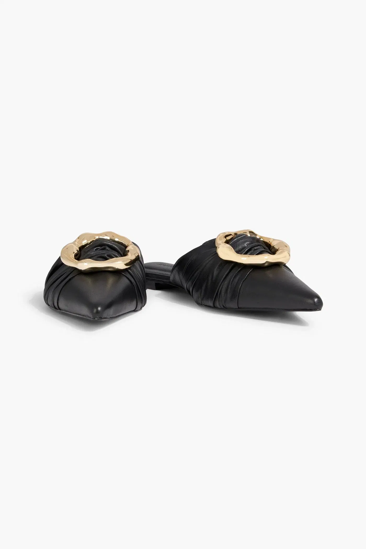 Simkhai Belle Embellished Leather Point-Toe Flats Black Women's