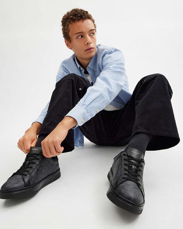 Men's Coach High Line Sneaker In Signature Canvas Graphite Black