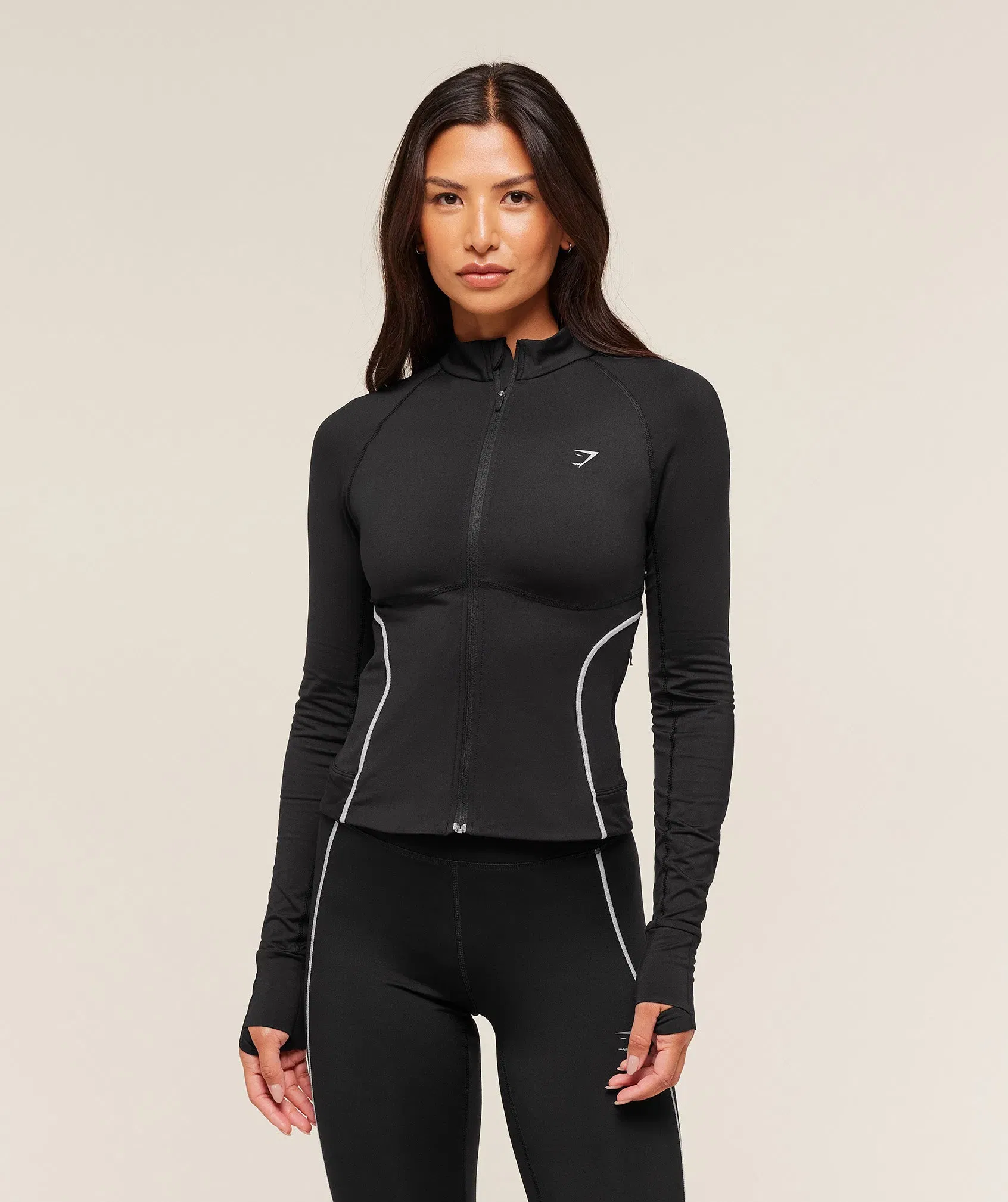 Women's Gymshark Running Warmth Zip Up Jacket Black