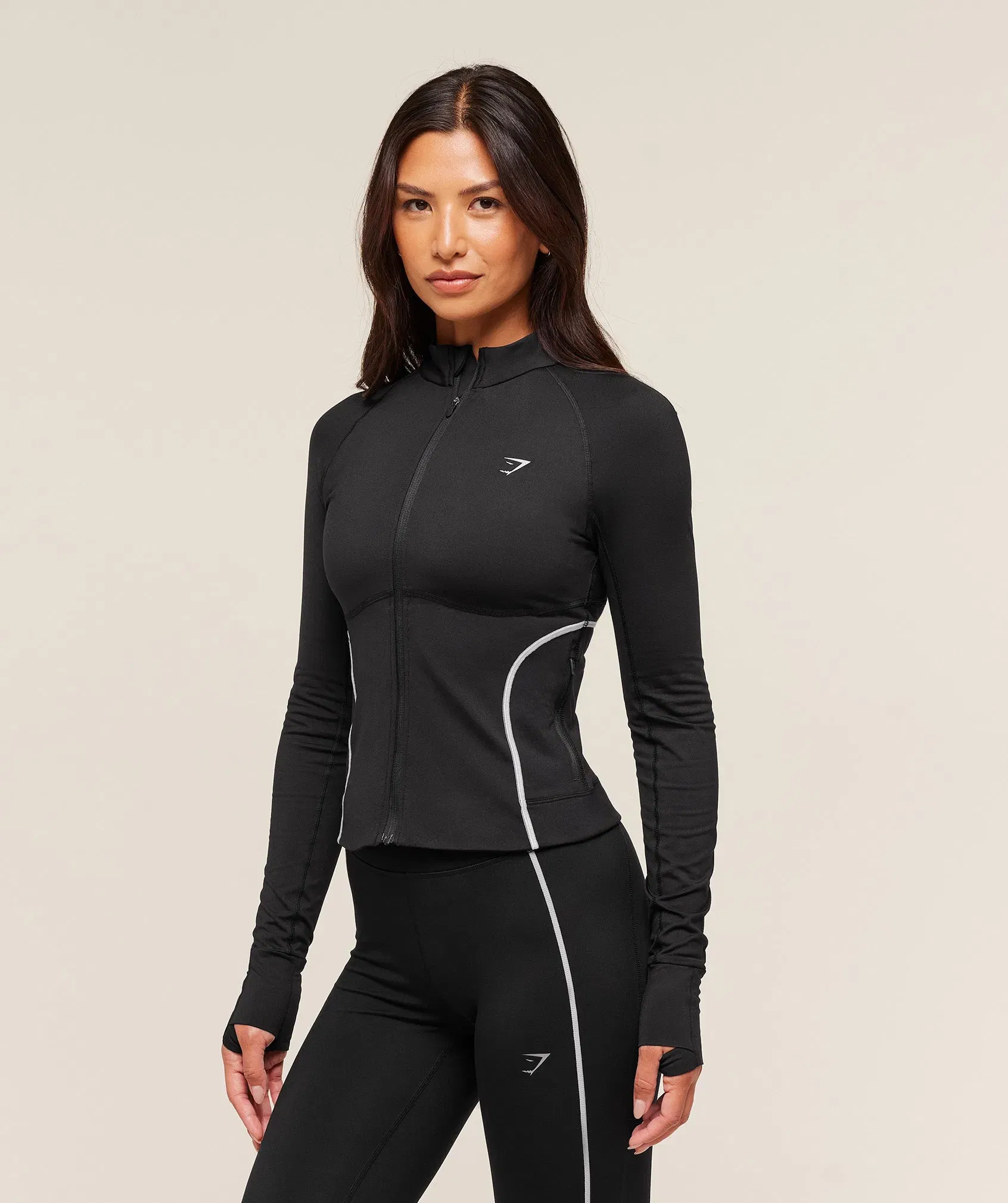 Women's Gymshark Running Warmth Zip Up Jacket Black