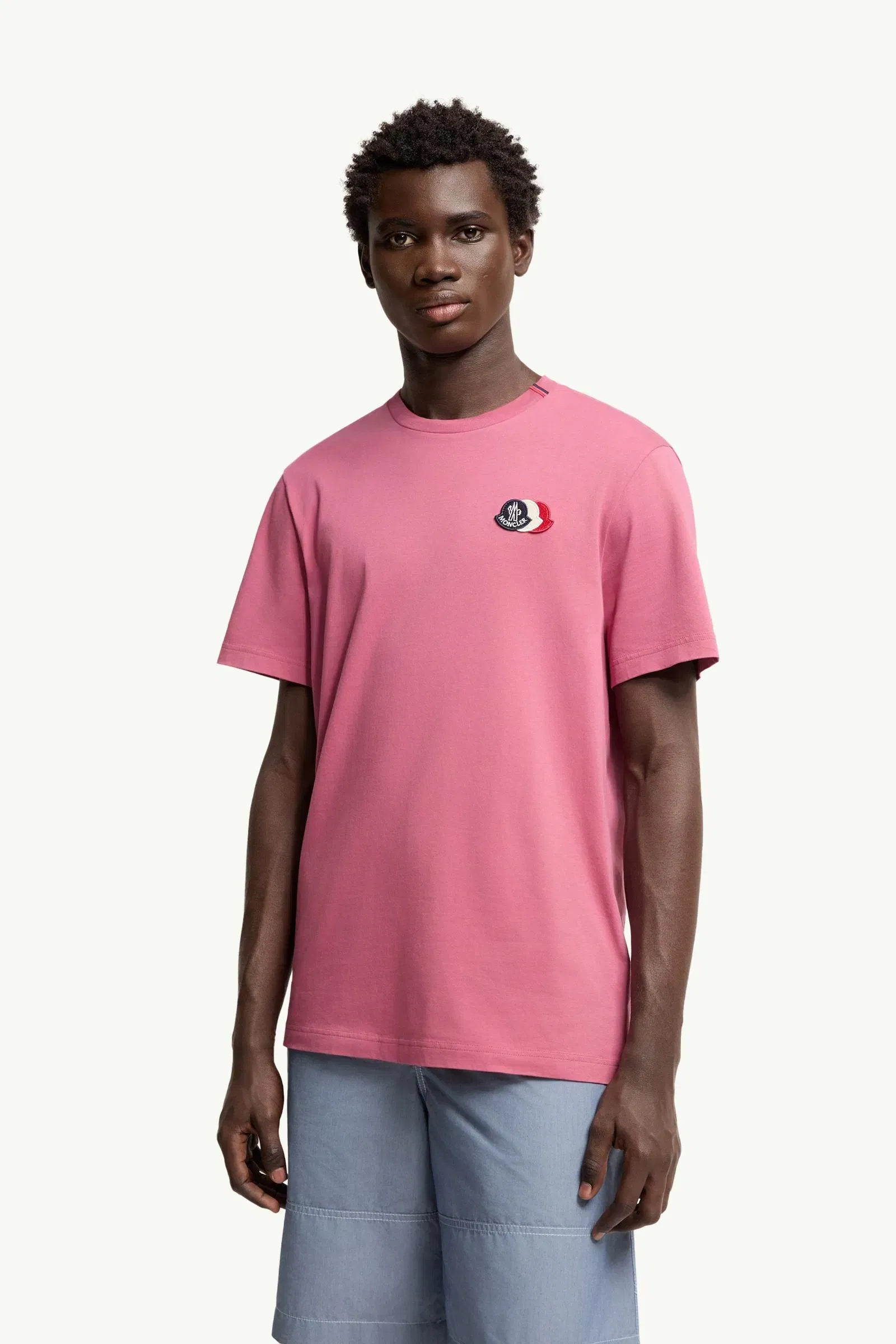 Moncler Embroidered Tricolor Logo Cotton T-Shirt Fuchsia Fuchsia