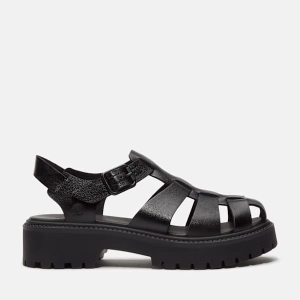 Timberland Stone Street Fisherman Platform Sandal Black Full-Grain Women'S