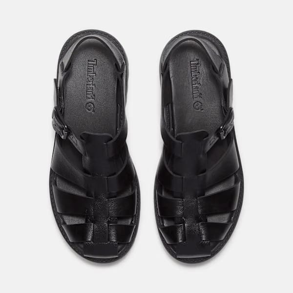 Timberland Stone Street Fisherman Platform Sandal Black Full-Grain Women'S